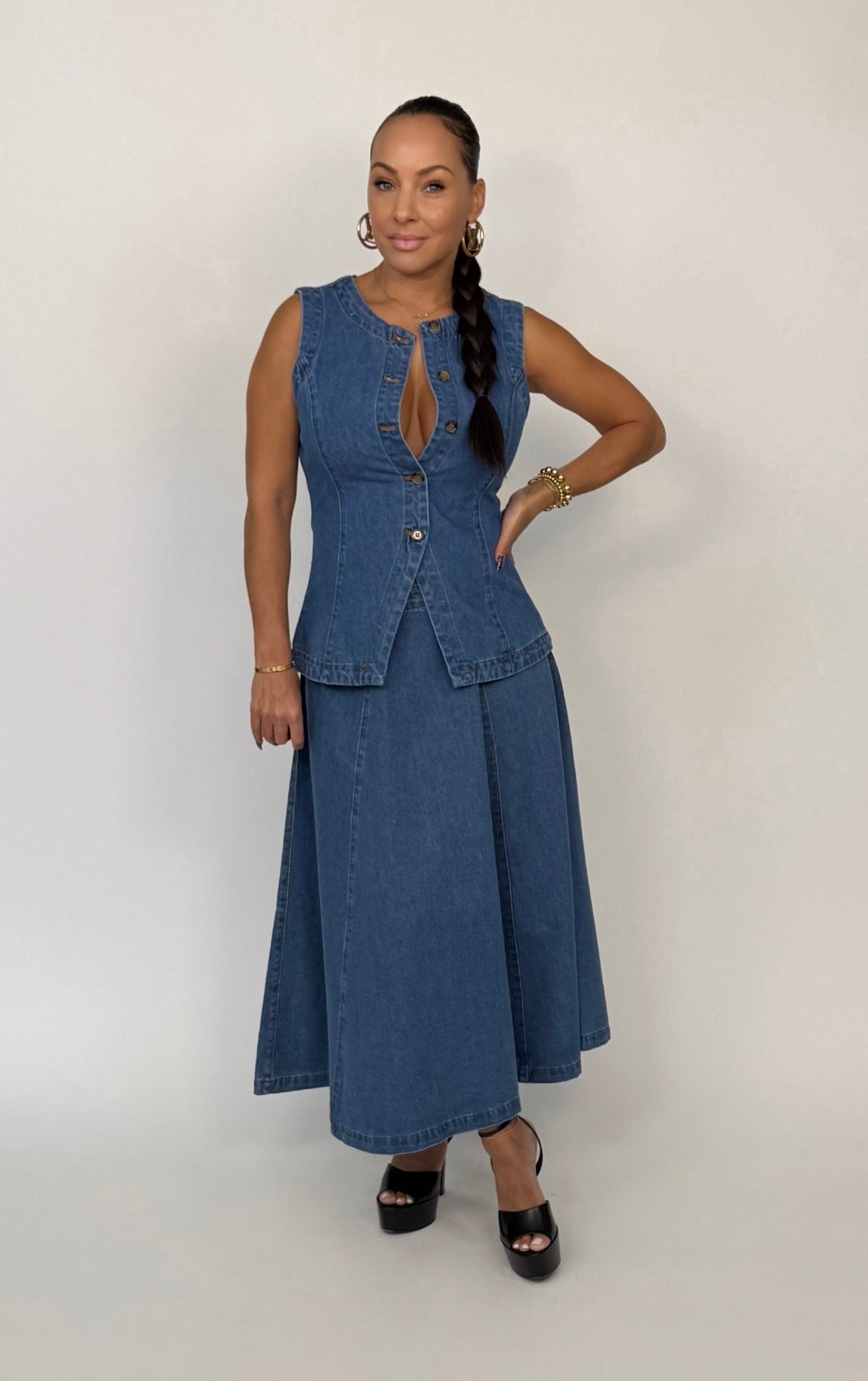 white christmas dresses Final Sale Plus Size Strapless Dress in Denim with Ivory ribbed Turtle main image 1